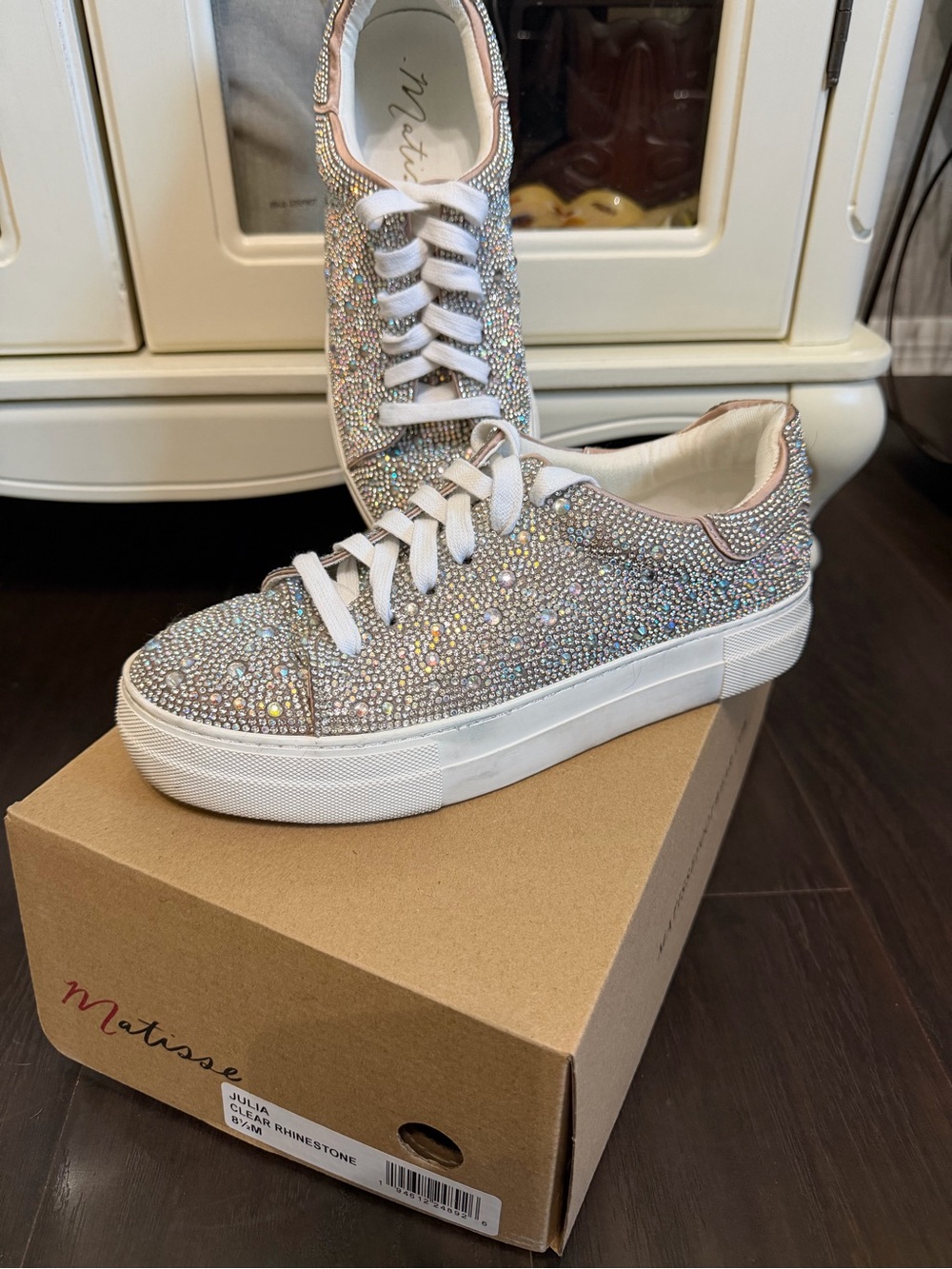 Matisse Crystal-Embellished Low-Top Sneakers in Clear/White